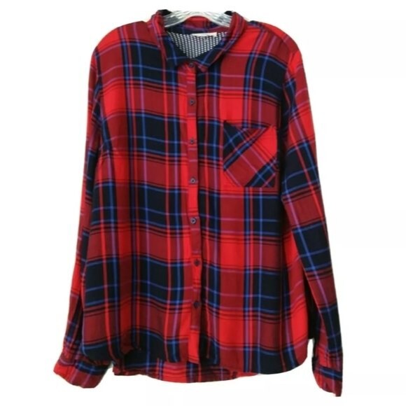 Como Vintage | Red Plaid Contrast Print Top - Picture 1 of 9